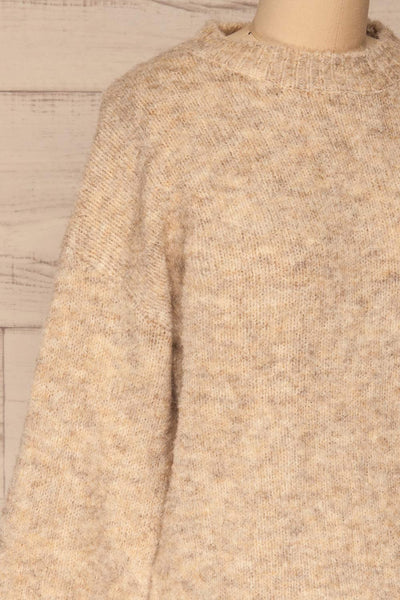 Kozle Beige Fuzzy Knitted Sweater | La petite garçonne  side close-up
