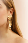 Krakow Gold Shell & Pearl Pendant Earrings | La Petite Garçonne on model left ear