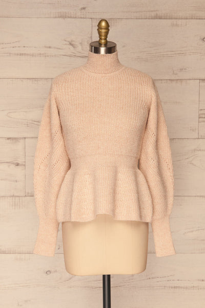 Krems Light Pink Puffy Sleeve Knit Sweater | La petite garçonne front view