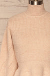 Krems Light Pink Puffy Sleeve Knit Sweater | La petite garçonne front close up