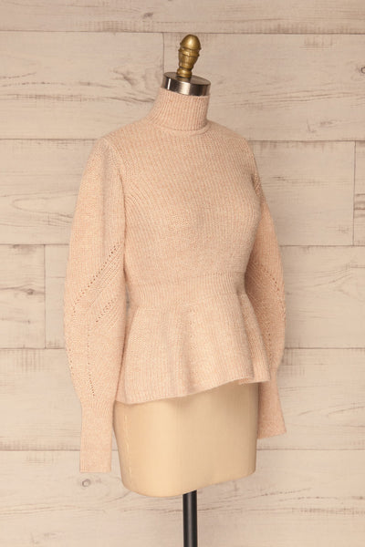 Krems Light Pink Puffy Sleeve Knit Sweater | La petite garçonneside view