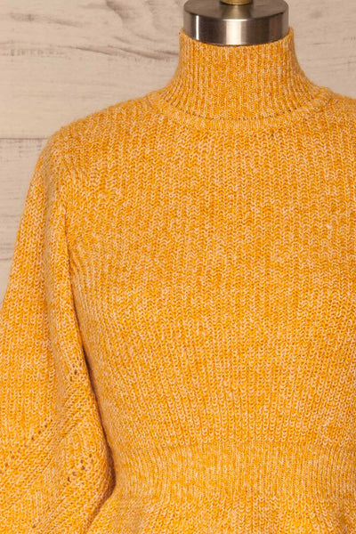 Krems Yellow Puffy Sleeve Knit Sweater | La petite garçonne frotn close up