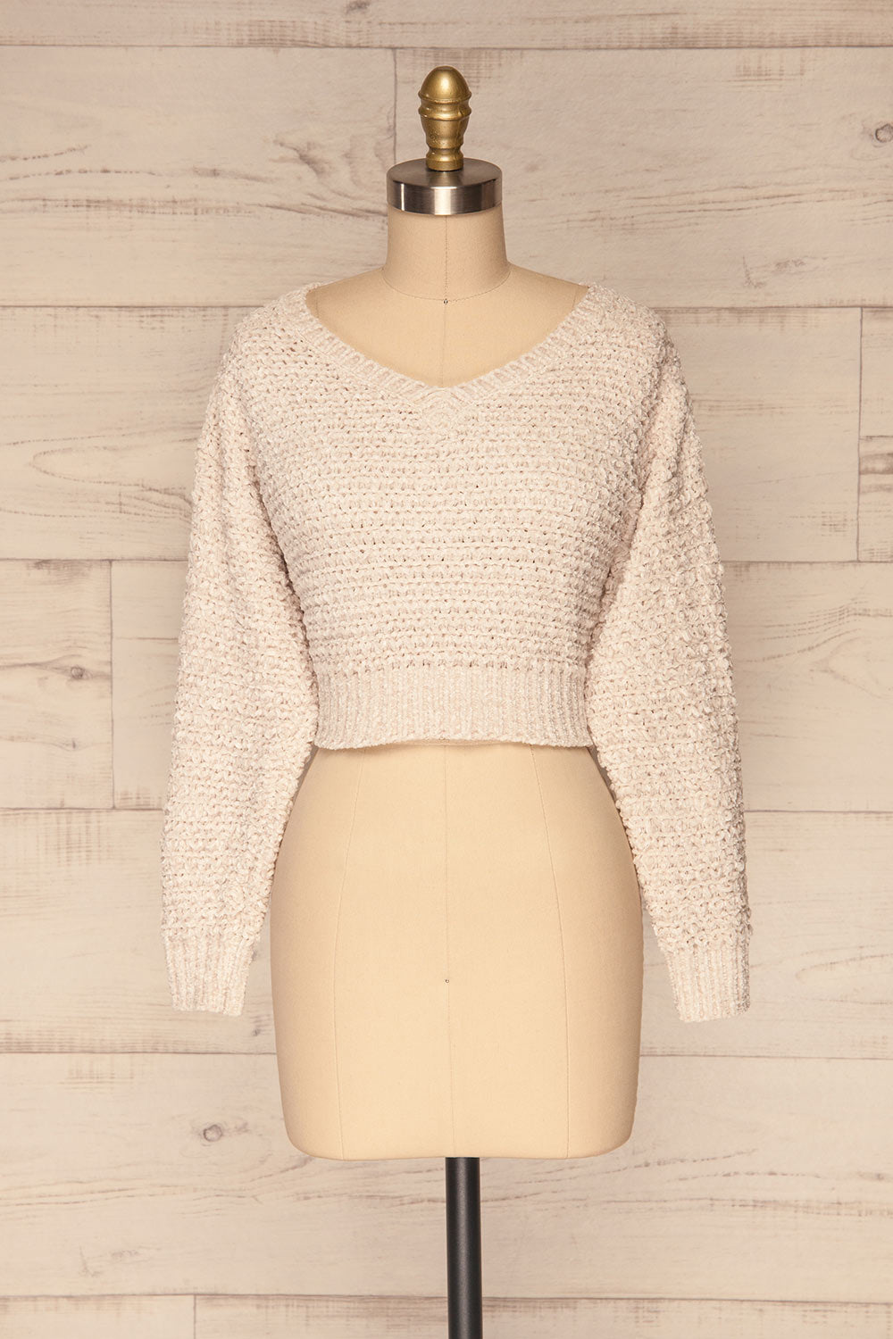 Krinidhes Ivory Chenille Cropped Sweater | La Petite Garçonne front view 