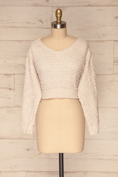 Krinidhes Ivory Chenille Cropped Sweater | La Petite Garçonne front view