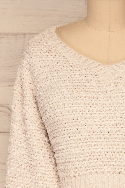Krinidhes Ivory Chenille Cropped Sweater | La Petite Garçonne front close-up