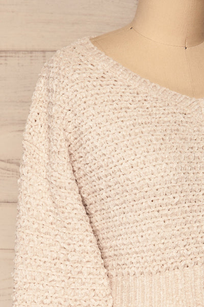 Krinidhes Ivory Chenille Cropped Sweater | La Petite Garçonne side close-up