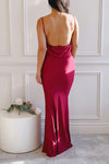 Kristen Burgundy Fitted Maxi Dress w/ Cowl Neck | Boutique 1861 back model