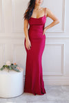 Kristen Burgundy Fitted Maxi Dress w/ Cowl Neck | Boutique 1861 front model