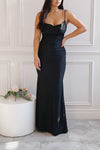 Kristen Black Fitted Maxi Dress w/ Cowl Neck | Boutique 1861 front model