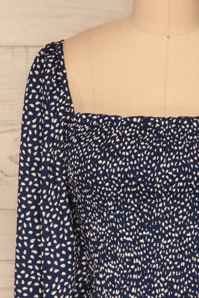 Krobia Navy Blue Crop Top with Puff Sleeves | La Petite Garçonne front close-up