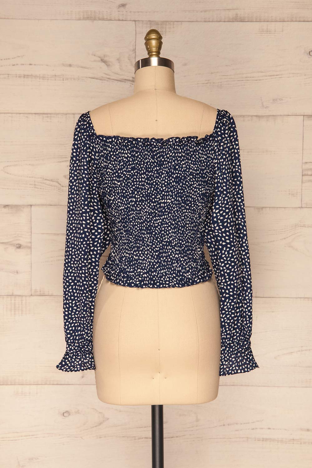 Krobia Navy Blue Crop Top with Puff Sleeves | La Petite Garçonne back view