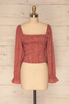 Krobia Rust Red Ruched Crop Top with Puff Sleeves | La Petite Garçonne front view