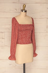 Krobia Rust Red Ruched Crop Top with Puff Sleeves | La Petite Garçonne side view