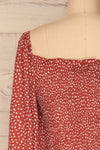 Krobia Rust Red Ruched Crop Top with Puff Sleeves | La Petite Garçonne back close-up