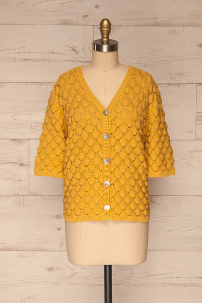 Krynica Sun Yellow V-Neck Knit Top | La petite garçonne front view