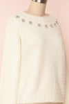 Krystiyan White Fluffy Knit Sweater with Crystals | Boutique 1861 side close-up