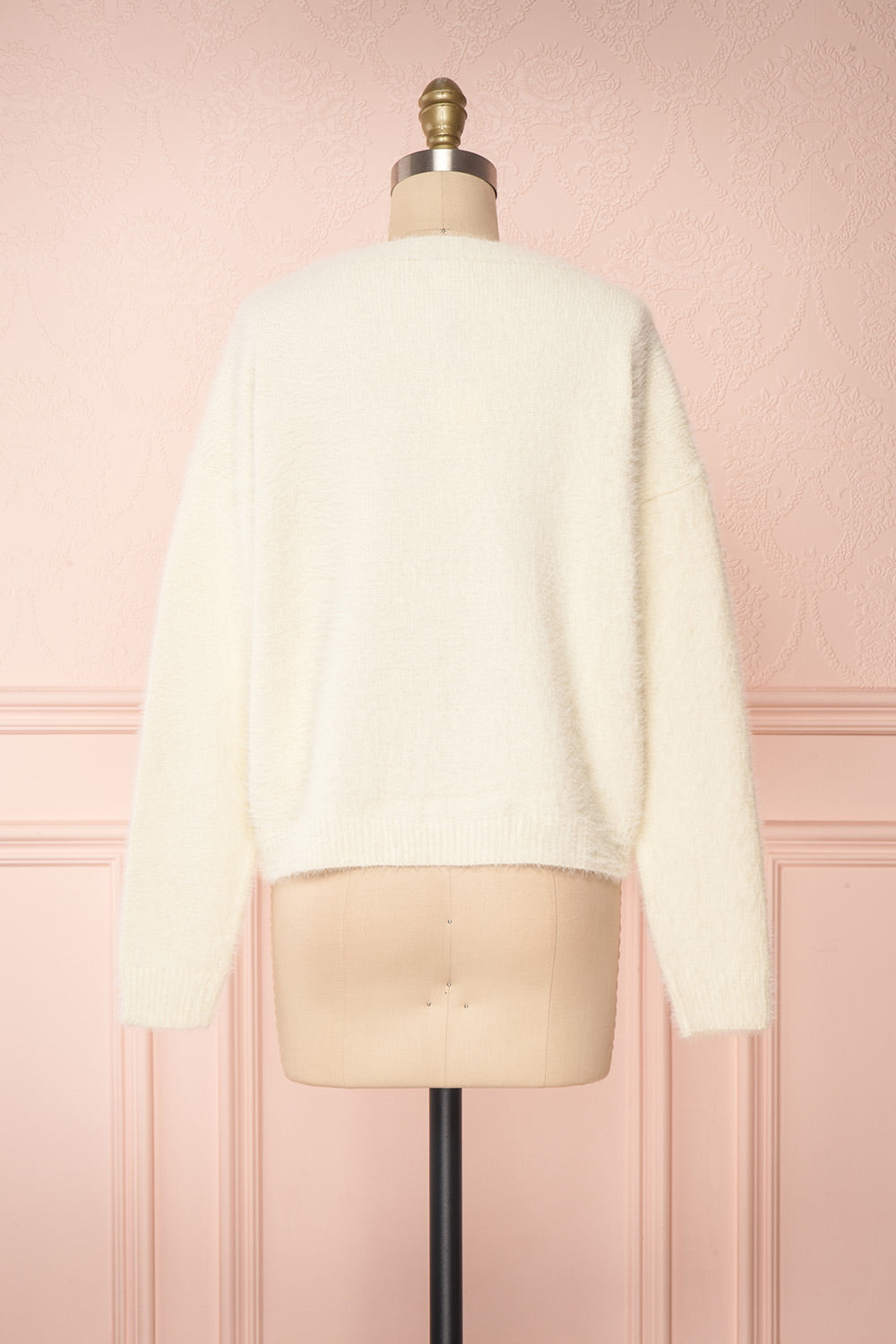 Krystiyan White Fluffy Knit Sweater with Crystals | Boutique 1861 back view 
