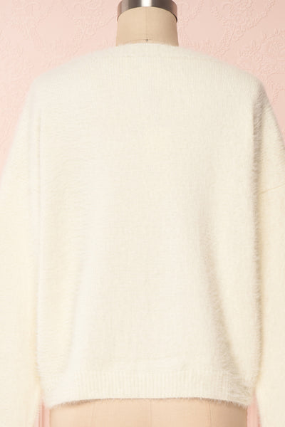 Krystiyan White Fluffy Knit Sweater with Crystals | Boutique 1861 back close-up