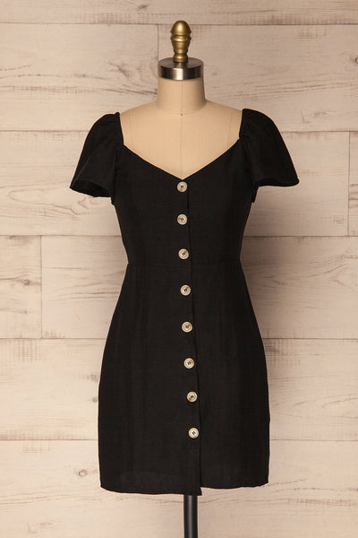 Ktea Coal Black Button-Up Fitted Summer Dress | La Petite Garçonne