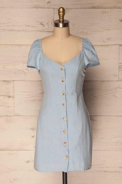 Ktea Sky Blue Button-Up Fitted Summer Dress | La Petite Garçonne