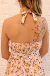 Kudowa Pink Lemon Print Flared Short Dress | Boutique 1861 model back 3