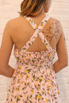 Kudowa Pink Lemon Print Flared Short Dress | Boutique 1861 model back 2
