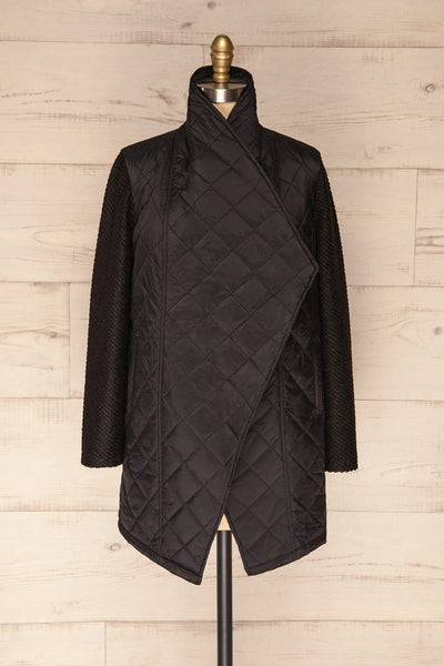 Kujawska Black Quilted Coat w/ Shawl Collar  | FRONT VIEW 2 | La Petite Garçonne