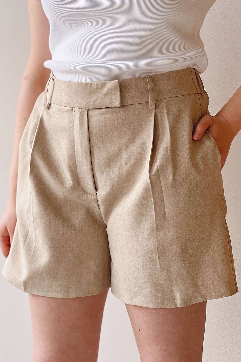 Kunga Beige High-Waisted Shorts w/ Pockets