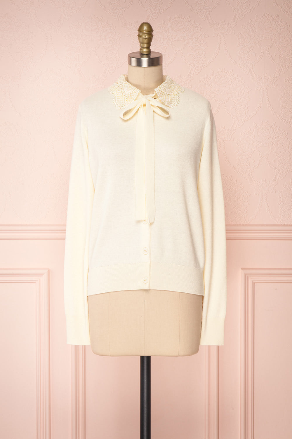 Kuzma Cream Knit Button-Up Cardigan with Lace | Boutique 1861 front view 