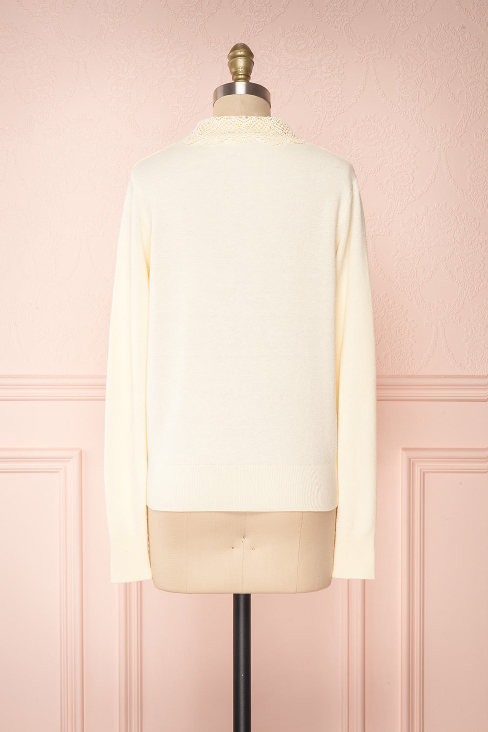 Kuzma Cream Knit Button-Up Cardigan with Lace | Boutique 1861 back view 