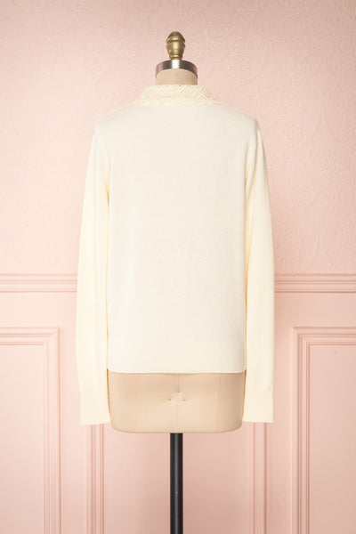 Kuzma Cream Knit Button-Up Cardigan with Lace | Boutique 1861 back view