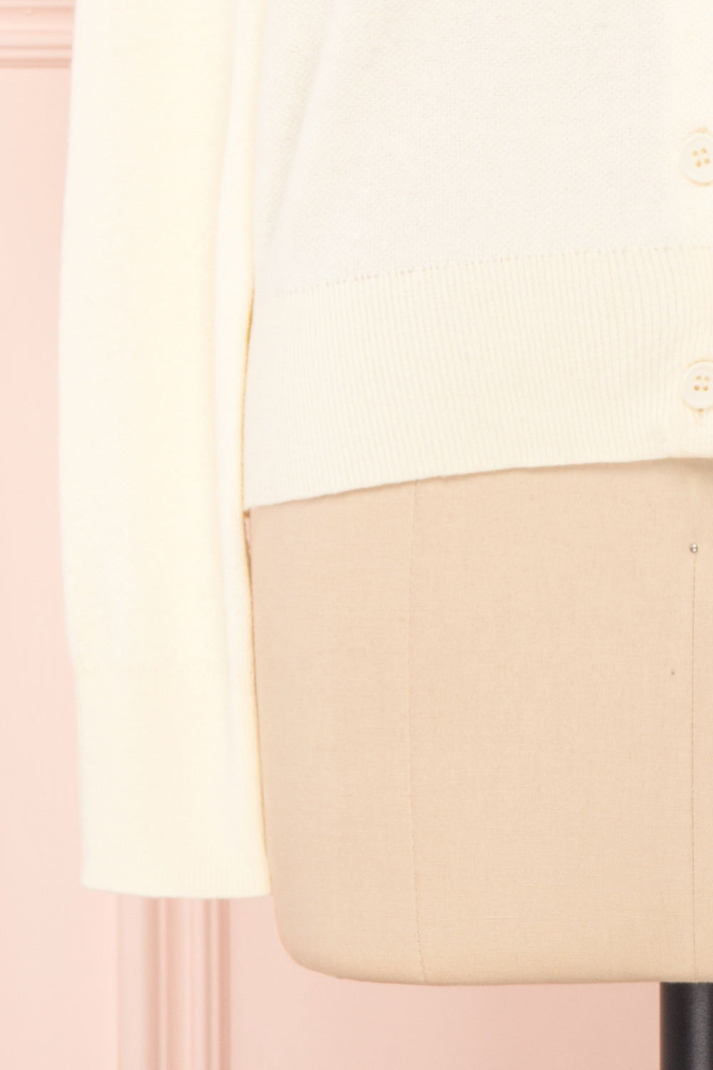 Kuzma Cream Knit Button-Up Cardigan with Lace | Boutique 1861 bottom close-up