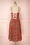 Kyriake Red Floral A-Line Midi Summer Dress back view | Boutique 1861