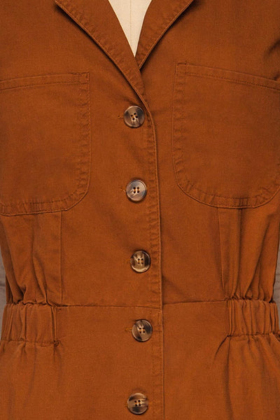 Ladispoli Brown Button-Up Jumpsuit | La Petite Garçonne fabric detail