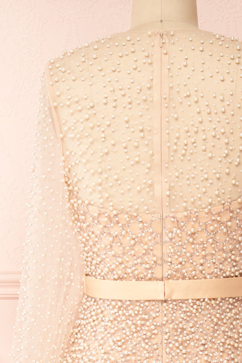 Laelia Long Sleeve Beaded High-Low Midi Dress | Boudoir 1861 back close-up