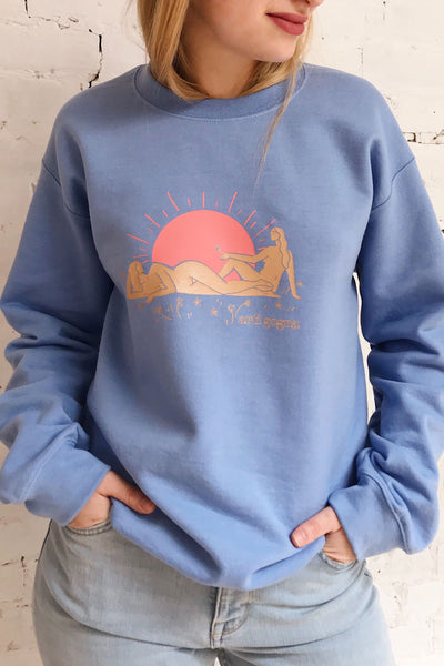 Lagoa Blue Crew Neck Sweatshirt | La petite garçonne on model