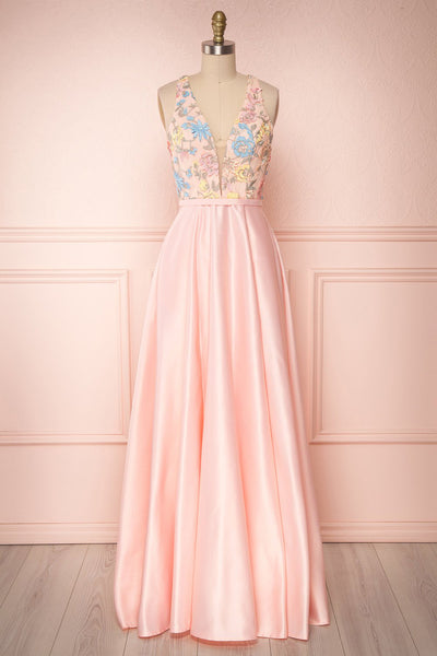 Laiza Bonbon Pink Floral Silky Maxi Gown | Boutique 1861
