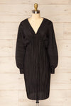 Lamia Black Pleated Puffy Long Sleeve Dress | La petite garçonne