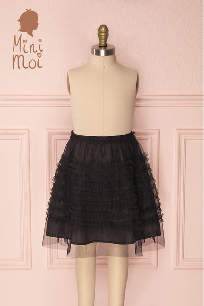 Lamiss Mini Black Ruffled Tulle Kid's Skirt | Boutique 1861 front view