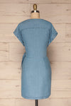 Larino Blue Short Sleeve Faux-Wrap Dress | La petite garçonne back view