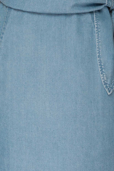 Larino Blue Short Sleeve Faux-Wrap Dress | La petite garçonne fabric