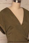 Larino Khaki Short Sleeve Faux-Wrap Dress | La petite garçonne side close up