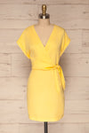 Larino Yellow Short Sleeve Faux-Wrap Dress | La petite garçonne front view