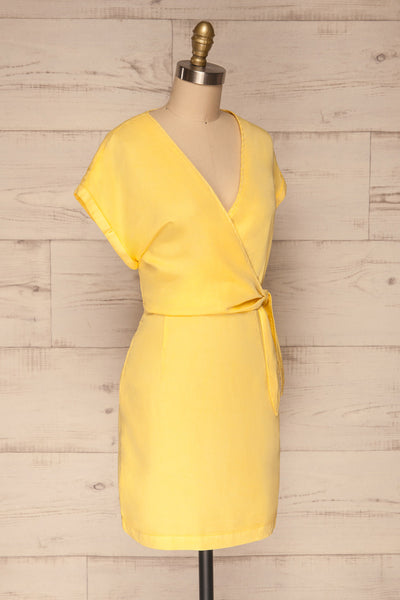 Larino Yellow Short Sleeve Faux-Wrap Dress | La petite garçonne side view