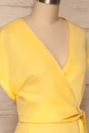 Larino Yellow Short Sleeve Faux-Wrap Dress | La petite garçonne side close up