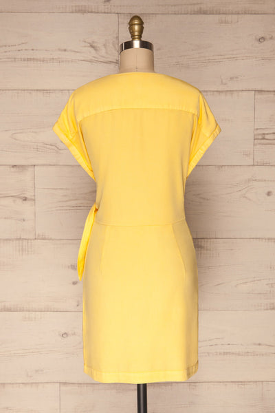 Larino Yellow Short Sleeve Faux-Wrap Dress | La petite garçonne back view