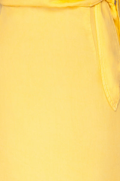 Larino Yellow Short Sleeve Faux-Wrap Dress | La petite garçonne fabric
