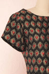 Larysa Black & Red Heart Pattern Cocktail Dress | Boutique 1861 side close-up