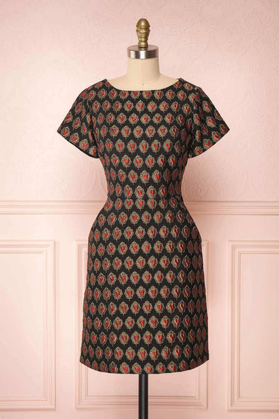 Larysa Black & Red Heart Pattern Cocktail Dress | Boutique 1861
