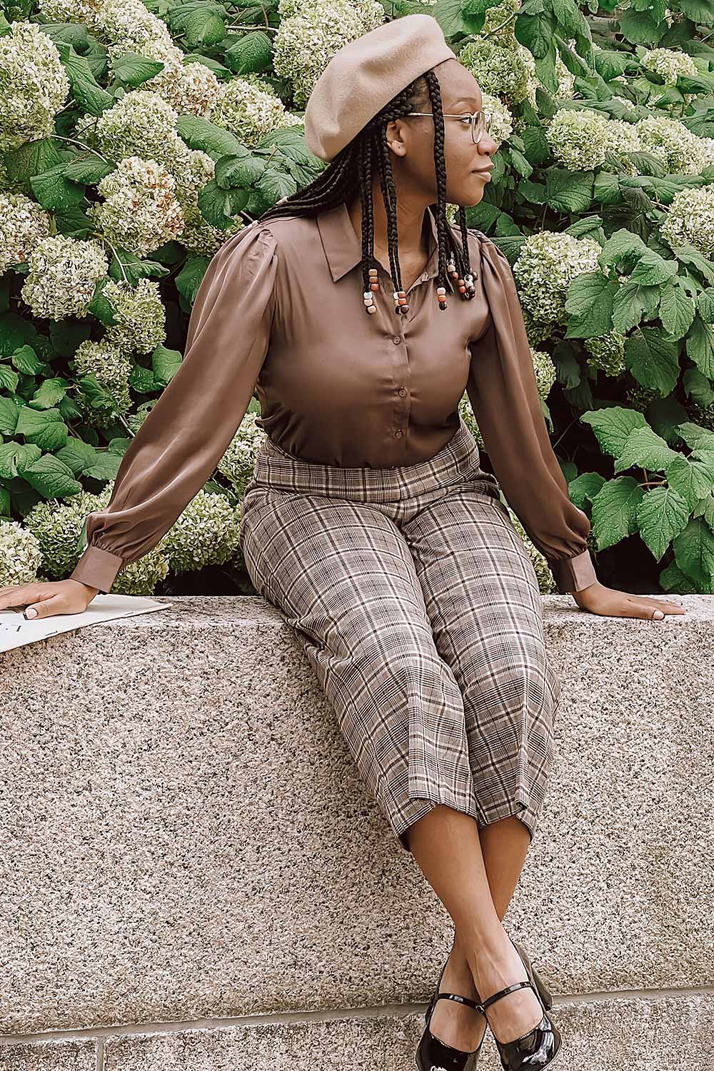 Lasatine Brown Satin Shirt w/ Puff Sleeves | La petite garçonne 